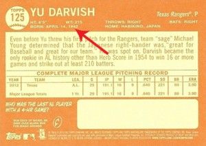 2013 Topps Heritage Baseball Error Variation Yu Darvish B
