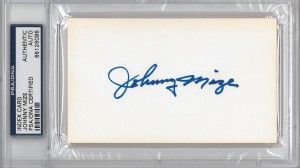 Johnny Mize Autographed index Card