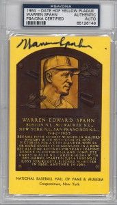 Warren Spahn Autographed HOF Plaque Card