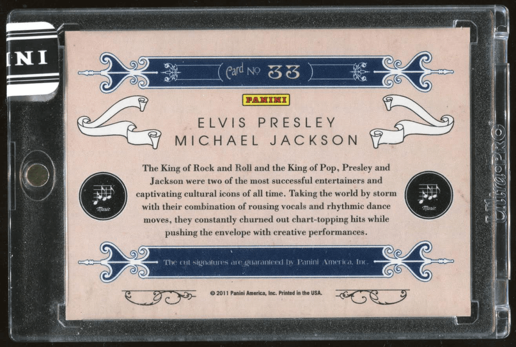Elvis Presley Michael Jackson Autographed Card - Back